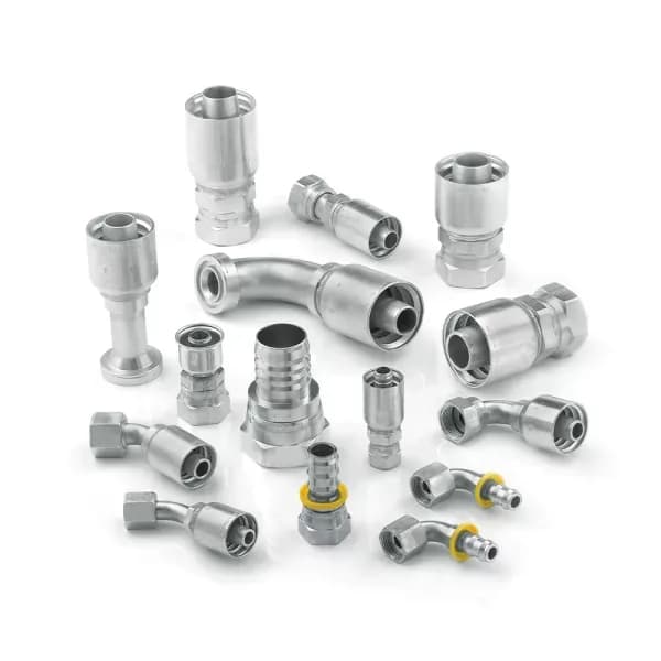 Assortment of crimp-style hydraulic hose fittings and adapters
