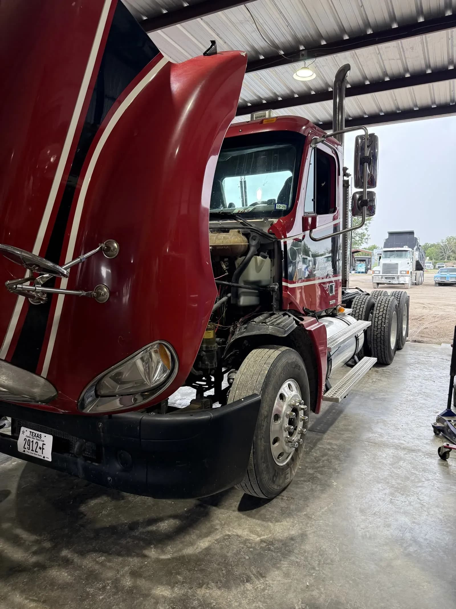 Semi tractor in for service at Quality Mechanics in Waco