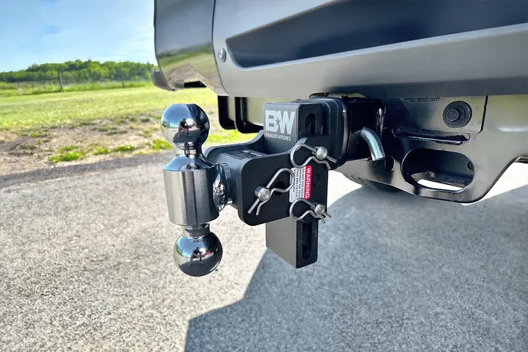 B&W dual-ball adjustable hitch installed in a truck receiver